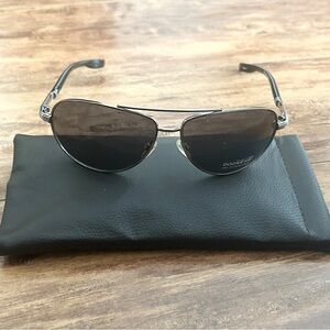 Dockers Black Silver Aviator Sunglasses dark tint fake leather case UVProtection